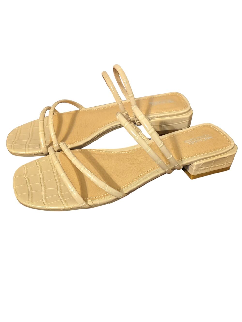 New Michael By Michael Shannon Liv Tan Faux Leather Strappy Sandals Size 8